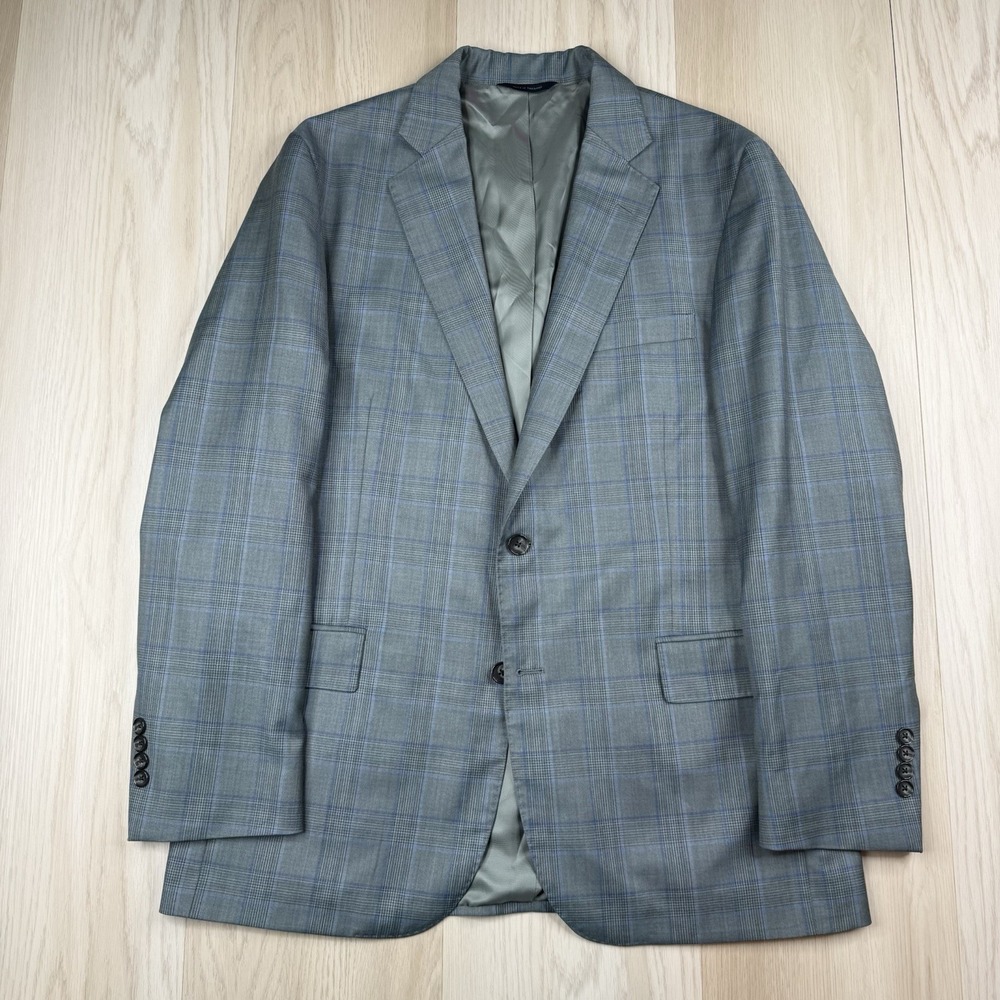Brooks Brothers Sport Coat Gray Blue Plaid Italian Wool Zignone Blazer Men's 42R